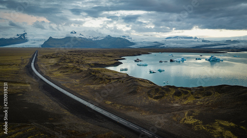 Aerial View of Empty Road Through the Iceland Highlands
