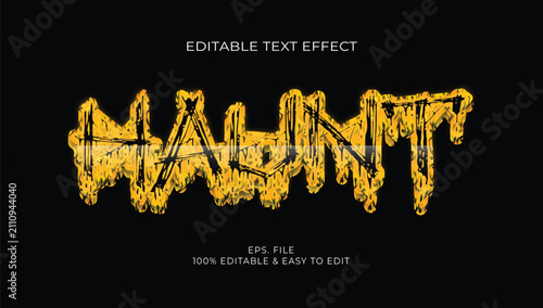 Quadro su tela Haunt editable text effect vector, spooky fiery flame border font style with scr