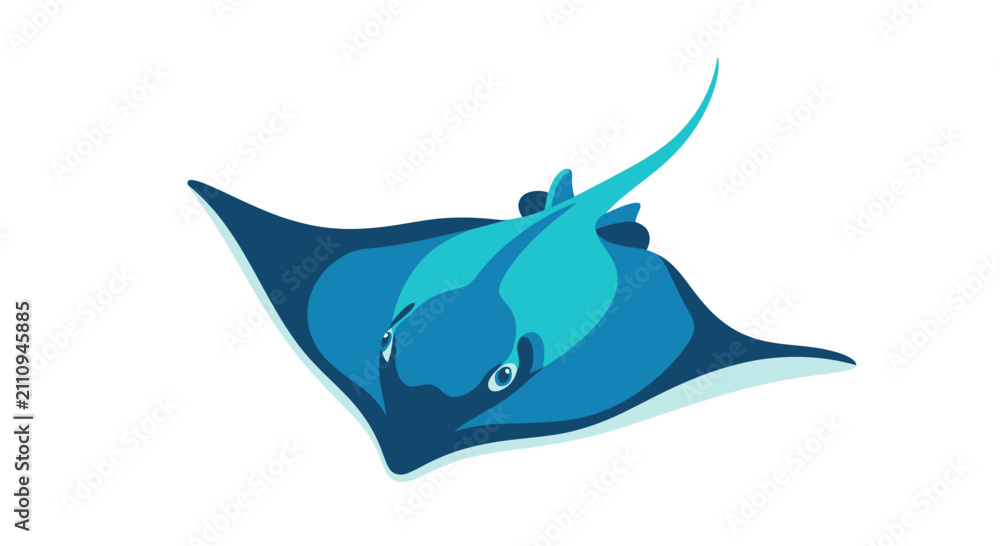 Fototapeta premium Vibrant Blue Manta Ray Illustration - Underwater Marine Life