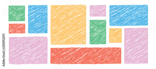 Rectangle square box frames in drawn sketch style. Scribble textured shapes. Hand drawn rough elements for text