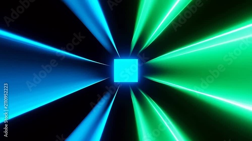 Glowing blue square in abstract tech space