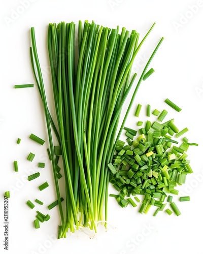 chives cut stems isolated on white background