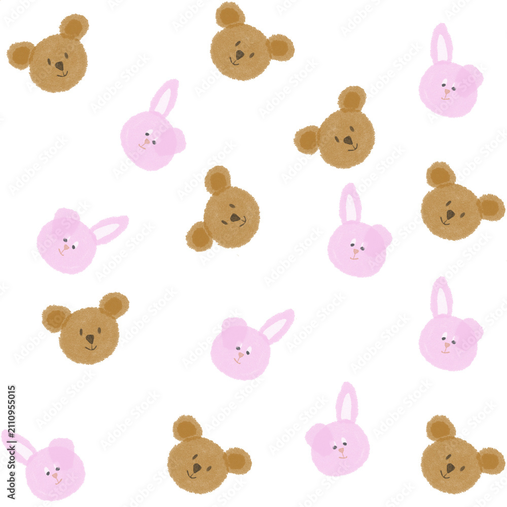 Obraz premium Baby seamless pattern with teddy bears and pink rabbits.