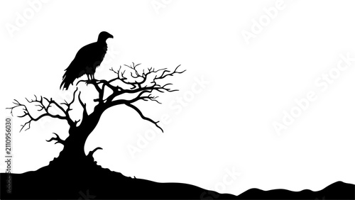 Konstfotografi Silhouette of a Crow Sitting on a Tree Branch.