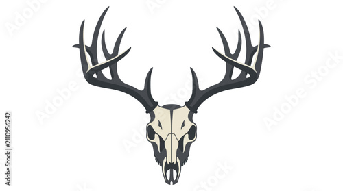 фотографія Flat vector illustration of a deer skull with large multi-point antlers, isolated on a white background