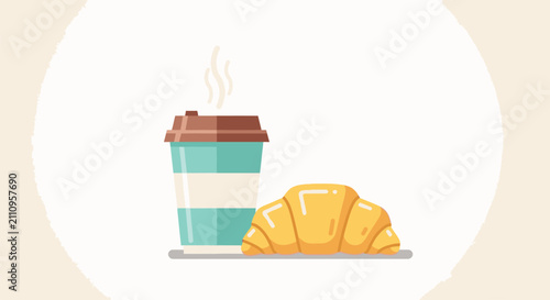 Fotografie Croissant and coffee cup breakfast 2.