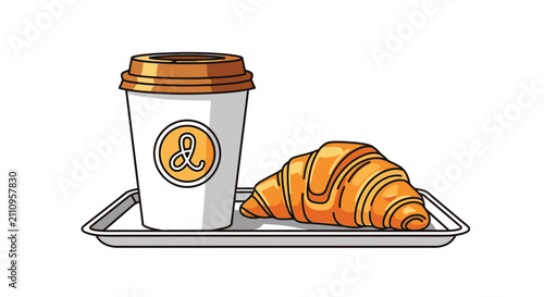 Schilderij op canvas Croissant and coffee cup on tray 2.