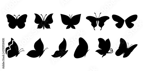 Butterfly icon silhouette logo set isolated graphic