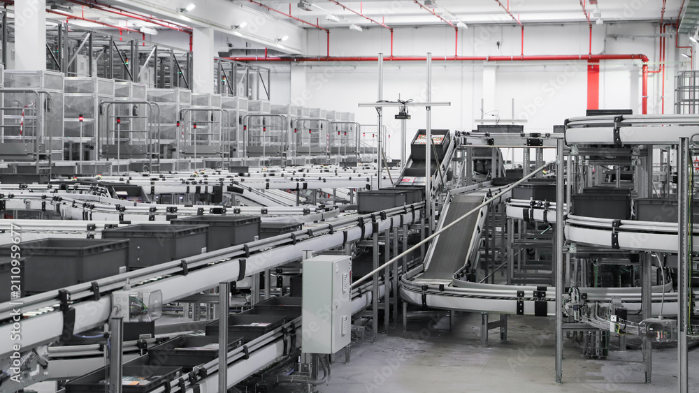 Fototapeta premium logistic warehouse. packing line in a logistics warehouse