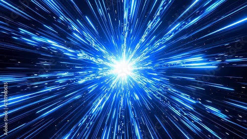 Explosive white light and blue beams in space