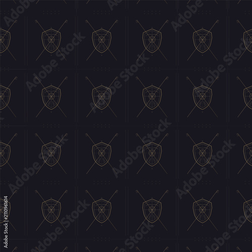 Canvas Print Neoclassical Roman shield crossed spears seamless pattern — military heraldic e
