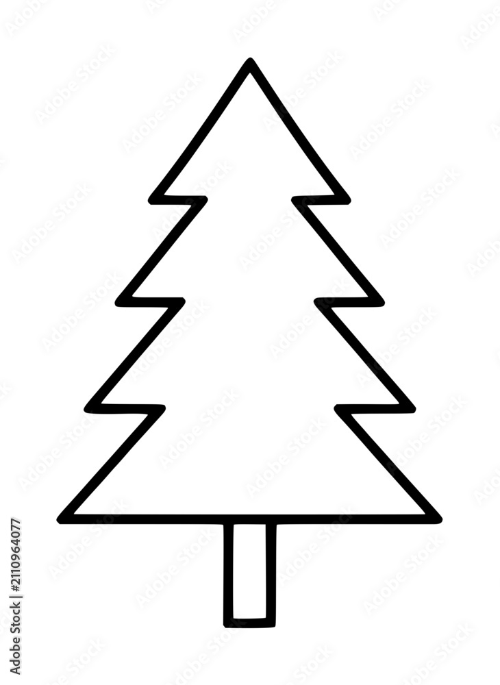 Obraz premium Minimalist pine tree vector icon with hand-drawn line art style, ideal for nature, forest, and environmental illustration designs
