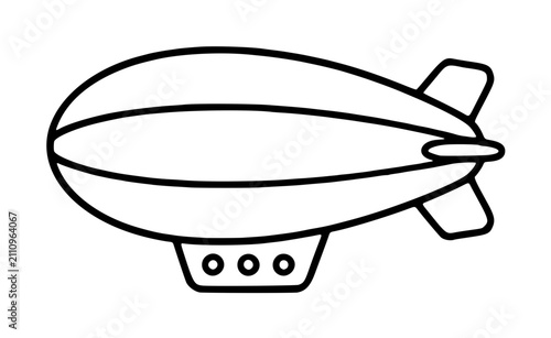Принти на полотні A simple black line drawing of a classic blimp airship with a gondola and tail fins, isolated on white background, suitable for travel and transport themes, clean scalable vector icon illustration