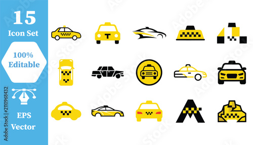 Canvastavla Set of 15 taxi cab transportation icons with transportation transport dispatch