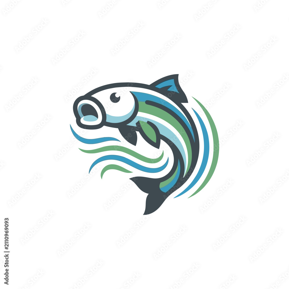 Fototapeta premium Green and blue fish leaping from water splashes.