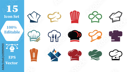 Bild auf Leinwand Set of various chef hat icons with culinary restaurant professional headwear