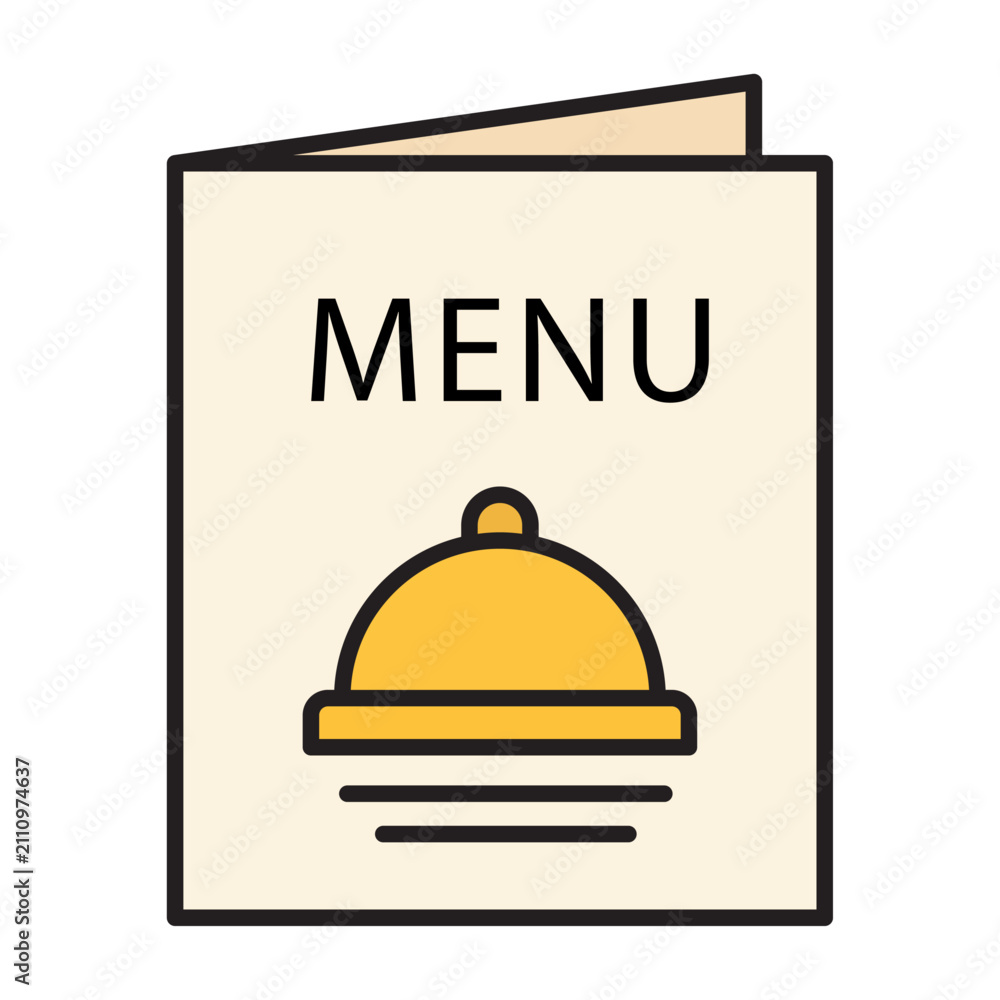 Fototapeta premium Restaurant menu book with serving dish flat outline icon