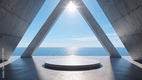 Concrete arch frames blue sea and sky