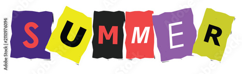 Fotografía The word summer spelled out using individual letters cut from colorful paper scr