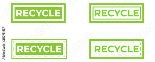 Green rectangle recycle label stamp set with dashed line borders.