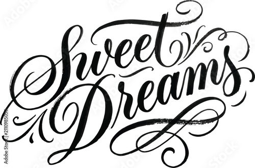 Fotografie Elegant sweet dreams hand lettering calligraphy isolated on transparent backgrou