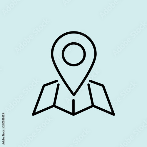 Map marker on a folded map vector icon. Used for store locator, physical address, and finding shop branches.