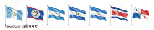 Central America flags watercolor illustration set waving