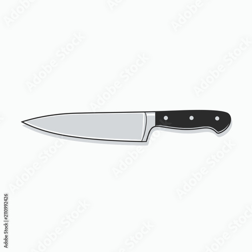A sharp metal kitchen knife is isolated on a white background