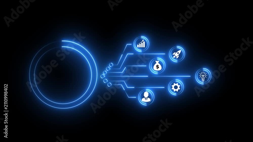 concept with glowing red network and icons on black background Keywords: investment, finance, money, business, growth, profit, return, capital, asset, portfolio, trading,