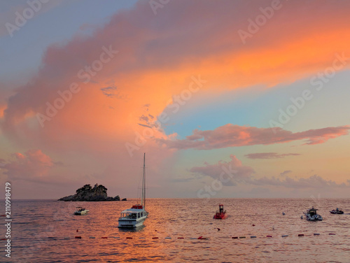 Boats yacht sunset sea Montenegro