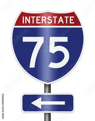 American Interstate I75 sign isolated on white for transportation