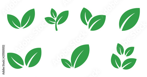 Foto Leaf Sprout Icon, green leaves and plant symbols representing sustainability, vegan products, fresh herbs, organic agriculture, natural wellness, and eco-friendly branding vector illustration