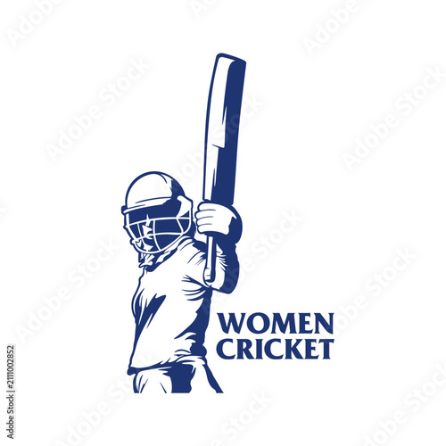 Female Cricket Batsman Vector Illustration Logo. Silhouette design is perfect for sports mascots, cricket team logos, athletic apparel, training facility branding