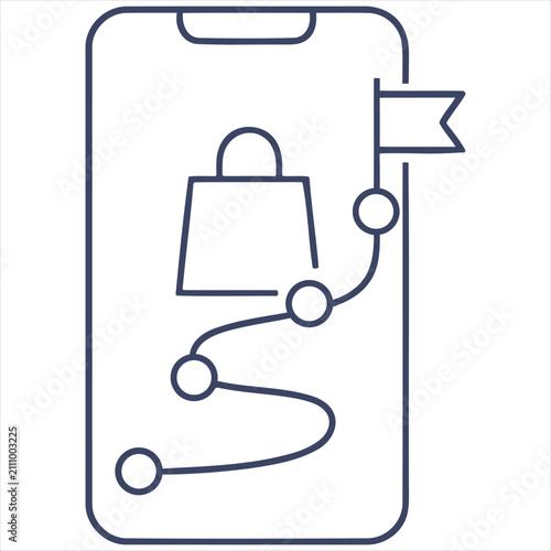 Mobile Shopping App Order Tracking Icon Flat Line Vector Illustration