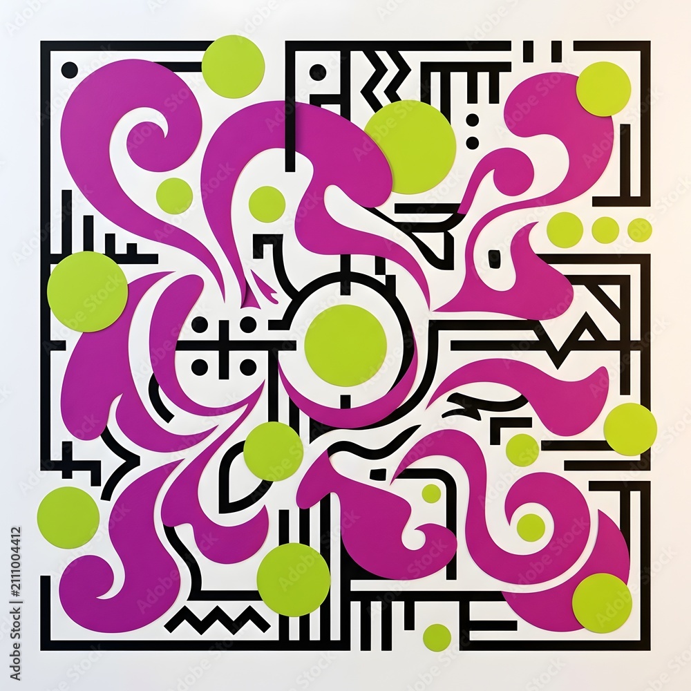 Fototapeta premium Memphis Style Abstract Magenta Lime Geometric Background Pattern