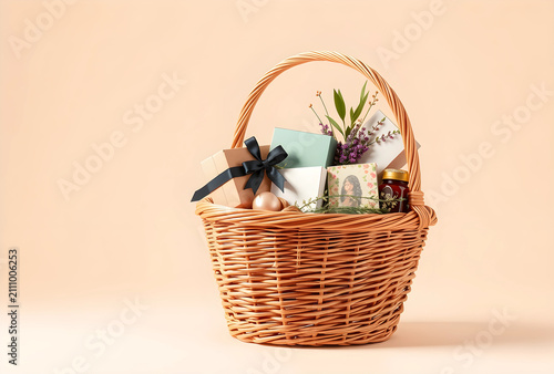 Wicker gift basket filled w...
