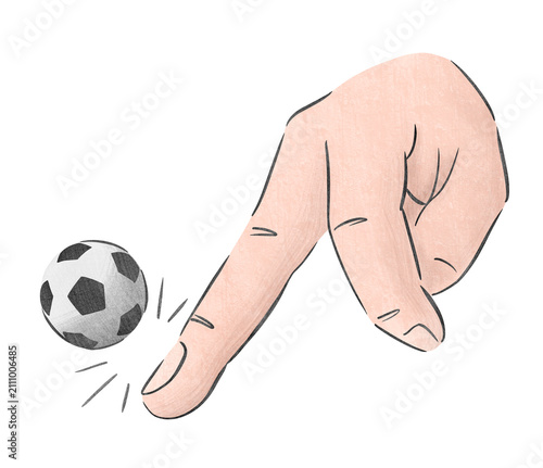 Funny hand illustration using fingers to mimic kicking a soccer ball, creating a playful and original character.