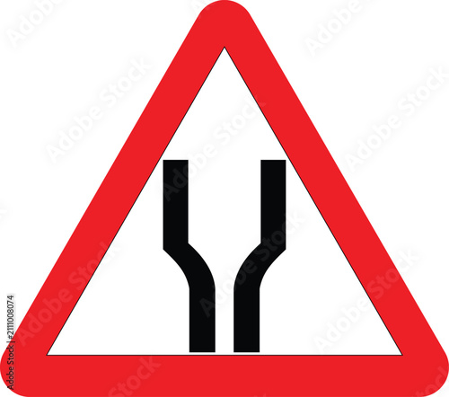 Obraz na plátně Road Widens Ahead Road Sign Warning Triangle Vector Illustration