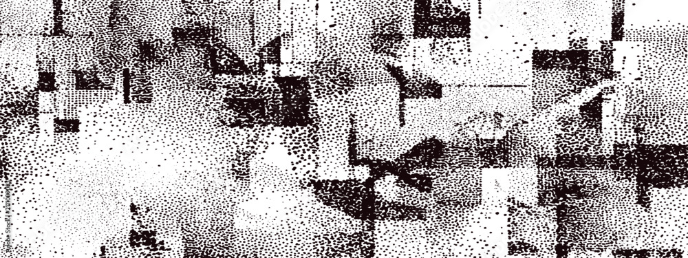 Obraz premium Abstract geometric pattern with distressed texture and stippled shading in monochrome tones