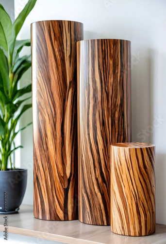 Three decorative wooden cyl...