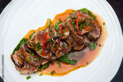 Gourmet Seared Beef Tataki with Shiitake Mushrooms and Savory Sauce
