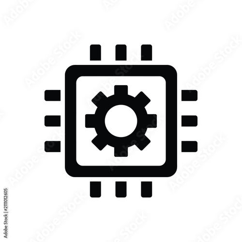 Black gear icon on a for technology or settings concepts