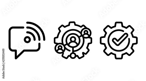 Corporate communication and team management workflow icons with communication teamwork management checkmark business connection collaboration corporate networking feedback optimization