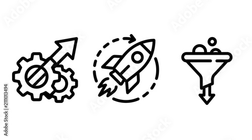 Industrial optimization and business innovation icons set featuring process efficiency optimization industry business innovation efficiency automation development engineering strategy