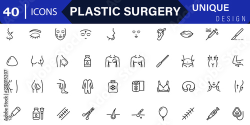 Plastic Surgery Medical Procedure Line Icon Set. Vector Illustration