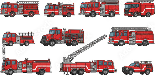 Fotografie Fire engine truck rescue vehicle vector illustration collection emergency respon