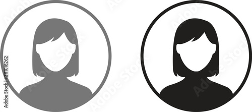Set of two user profile icons with female avatar in circle