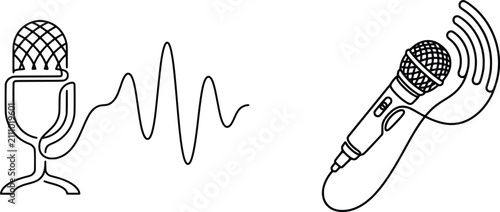 Photos Microphone with Sound Wave Outline Icon Set
