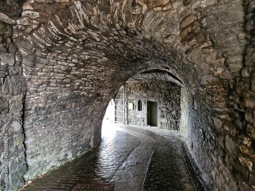 Light shining from a doorway at Stirling Castle, Scotland