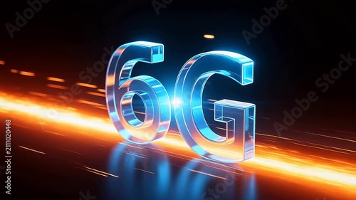 Futuristic 6g logo with orange beams